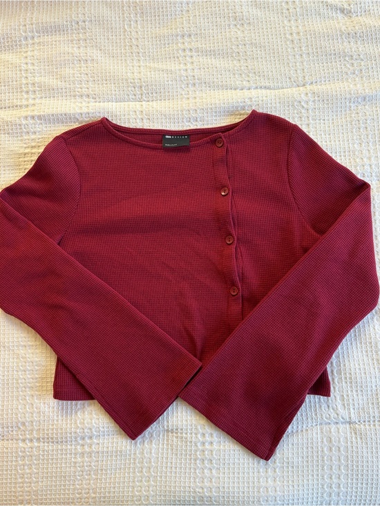 ASOS Tops - ASOS Burgundy Waffle-Knit Button-Front Long Sleeve Top
